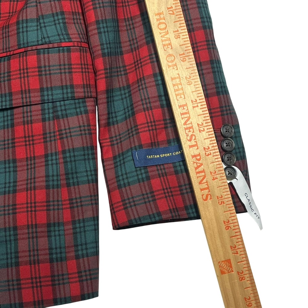 Stafford Tartan Sport Coat Mens 42R Red Green Plaid Wool Blend Classic Blazer - Picture 14 of 16